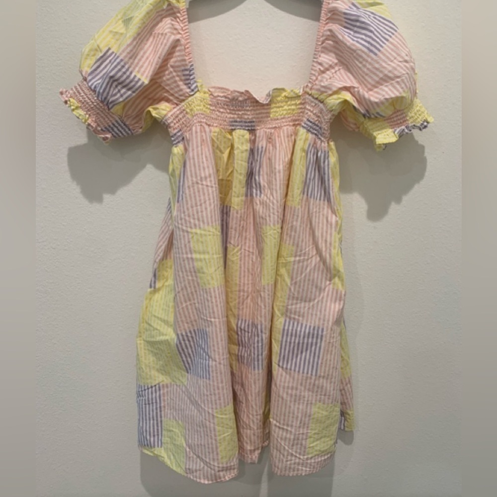 Urban Outfitters Cotton Uo Puff Sleeve Babydoll Mini Dress Plaid Printed  M